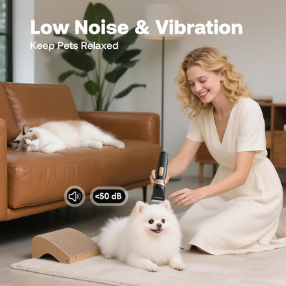 Dog Hair Clippers for Grooming Kit and Dog Paw Trimmer Nail Grinder for Grooming, Low Noise Rechargeable Cordless, Shaver Grooming Supplies for Pet Cats Dogs (Black, White)